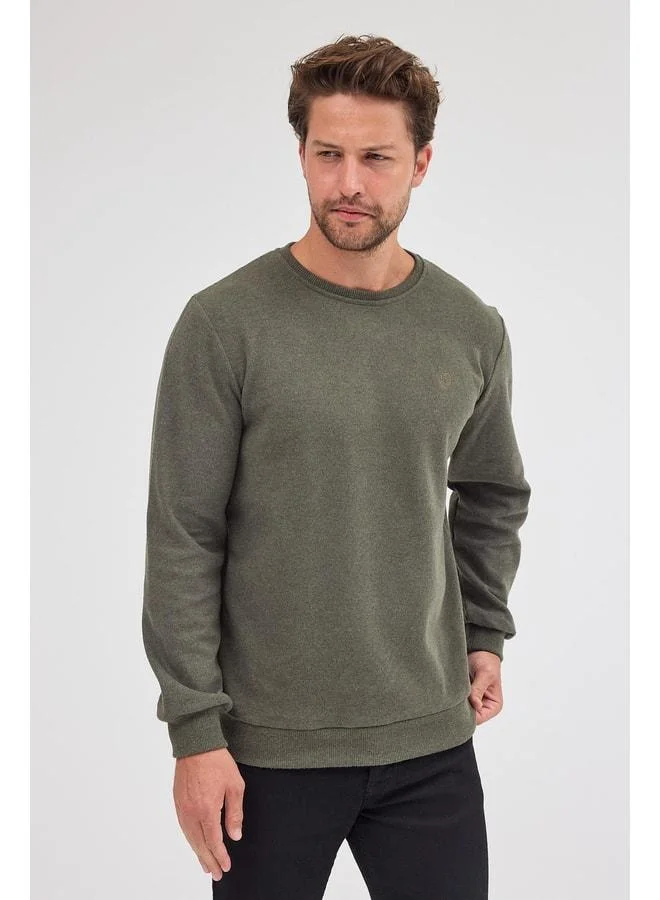 Mmetalic  Men's Khaki Standard Fit Regular Cut Cotton Basic Crew Neck Sweatshirt for Men | Best Price UAE