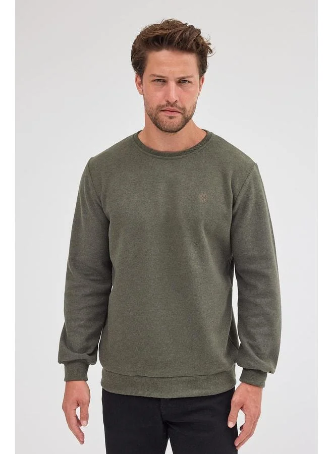Mmetalic  Men's Khaki Standard Fit Regular Cut Cotton Basic Crew Neck Sweatshirt for Men | Best Price UAE
