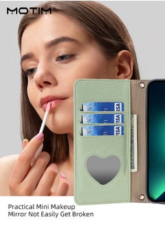 Motim iPhone 15 Pro Max Wallet Phone Case with Card Holder and Lanyard Strap, Leather Crossbody Satchel with Wallet Purse Protective Case with Kickstand, Make Up Mirror Cover Phone Case  - Image 2