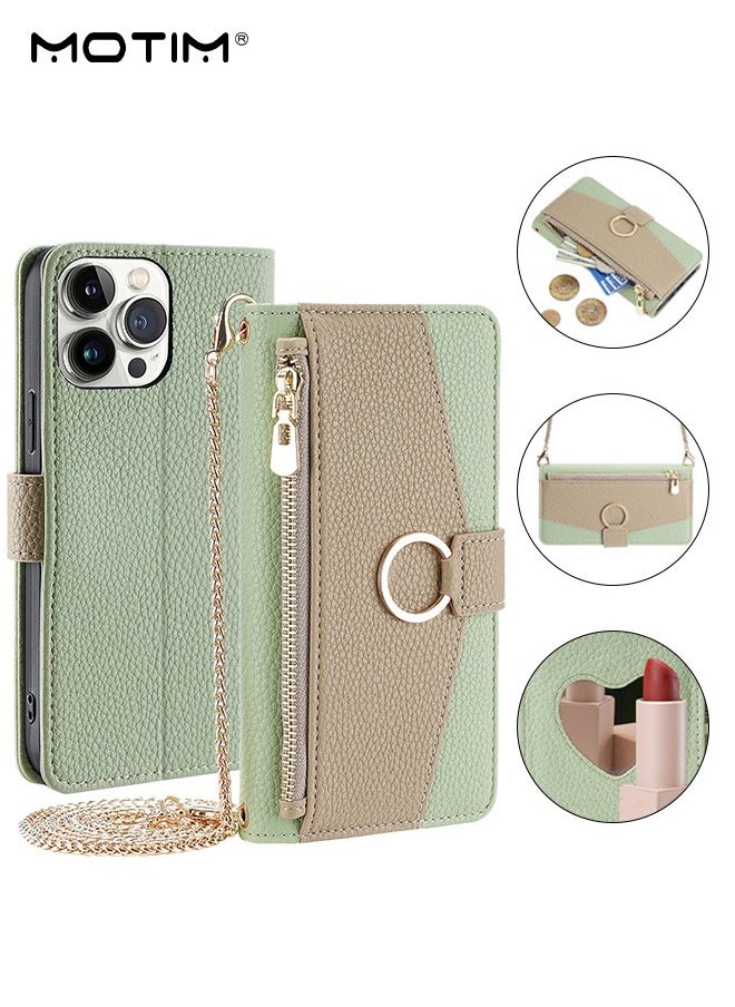 Motim iPhone 15 Pro Max Wallet Phone Case with Card Holder and Lanyard Strap, Leather Crossbody Satchel with Wallet Purse Protective Case with Kickstand, Make Up Mirror Cover Phone Case  - Image 1