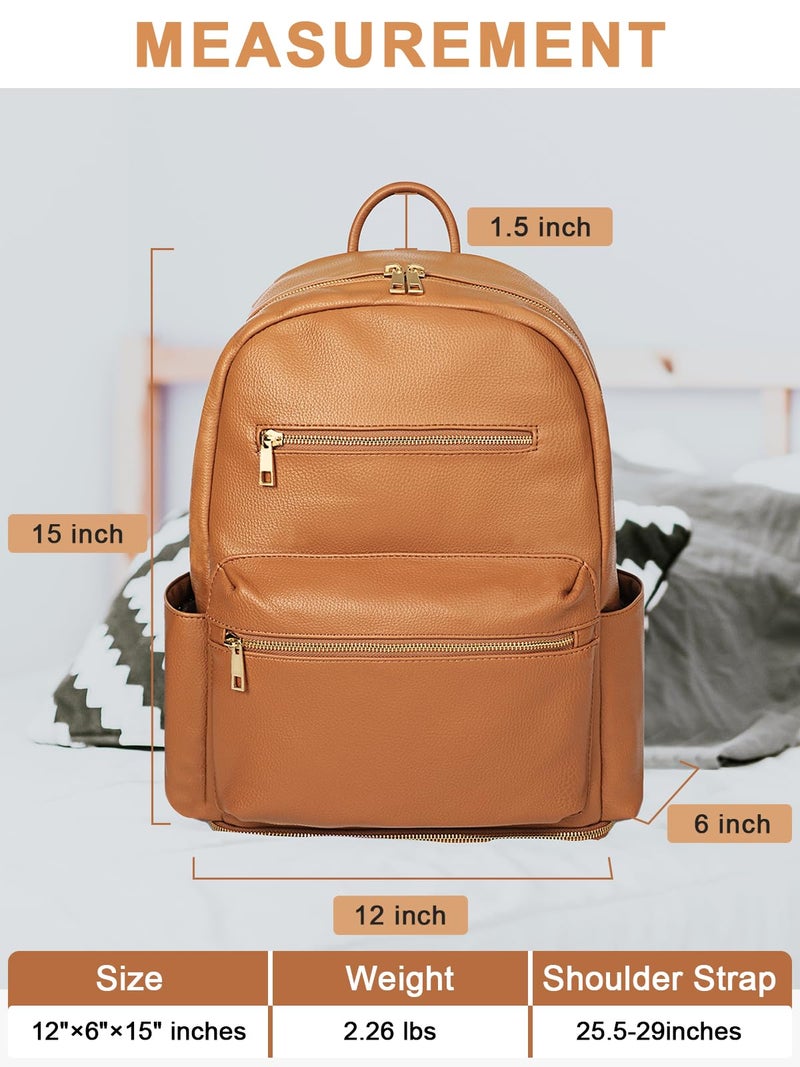 MOMINSIDE حقيبة ظهر مومينسايد لحفاضات الأطفال، حقيبة حفاضات، حقيبة حفاضات للأطفال 13 جيب، حقيبة جلدية صغيرة، حقيبة ظهر، حقيبة مضخة الثدي، 2 جيب معزول، حقيبة ظهر لحفاضات الأطفال، بني - Image 5