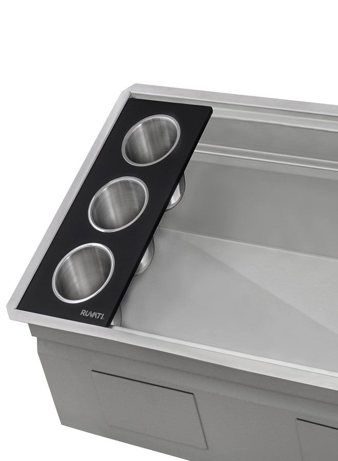 Ruvati 3 Bowl Serving Board Black Composite Condiment Tray for Workstation Sinks (complete set) - RVA1377BWC - Image 1
