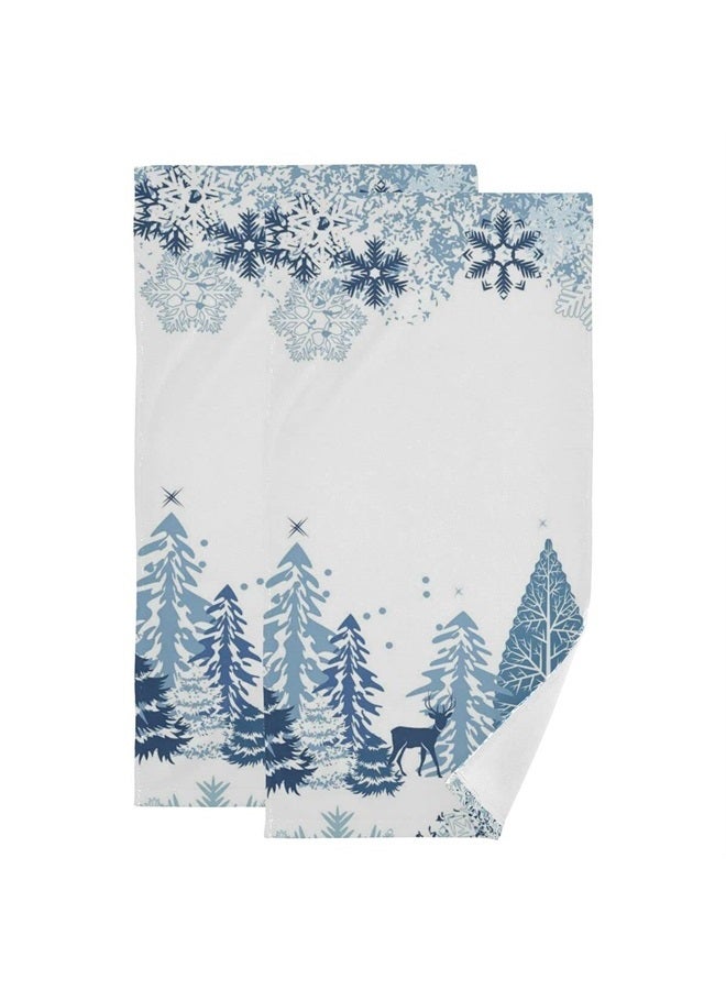Giwawa Winter Snowflake Towel Set of 2 Xmas Deer Elk Microfiber Larger Hand Face Towel Christmas Tree Moose Blue Fingertip Towel Fast Drying Wildlife Washcloth for Bathroom Spa Home - Image 1