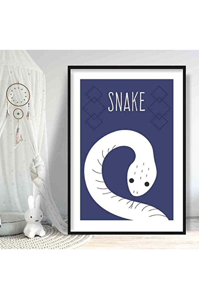 Artze Wall Art Snake Scandinavian Geometric Nursery Poster, A4 Size, Navy Blue - Image 2