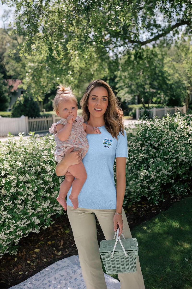 Arach&Cloz Womens Wool Blend Soft 2025 Summer Sweater Short Sleeve Crew Neck Casual Pullover Tops Trendy Outfits Loose Fit Light Blue L - Image 3