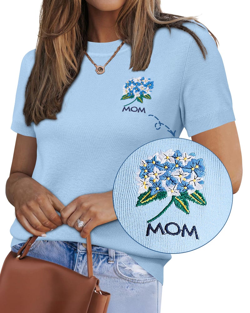 Arach&Cloz Womens Wool Blend Soft 2025 Summer Sweater Short Sleeve Crew Neck Casual Pullover Tops Trendy Outfits Loose Fit Light Blue L - Image 2