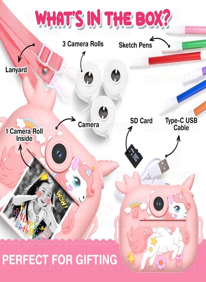 Wembley 8MP Digital Camera for Kids with Print | Instant Printing, Unicorn Design, Video Recorder, 4GB SD Card, Print Paper Rolls, Shoulder Strap for Kids 3-10 Years - Image 2