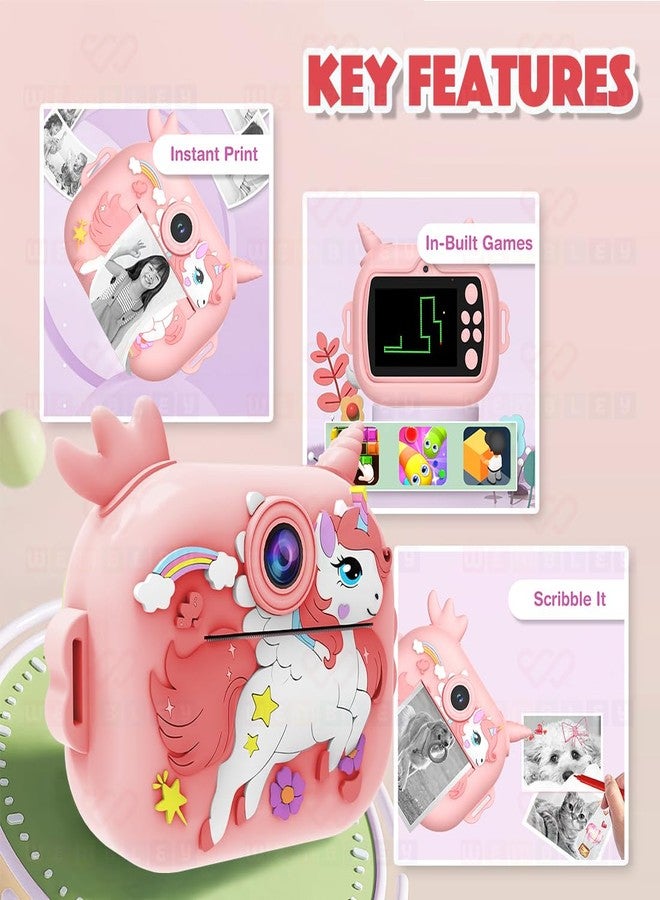 Wembley 8MP Digital Camera for Kids with Print | Instant Printing, Unicorn Design, Video Recorder, 4GB SD Card, Print Paper Rolls, Shoulder Strap for Kids 3-10 Years - Image 5