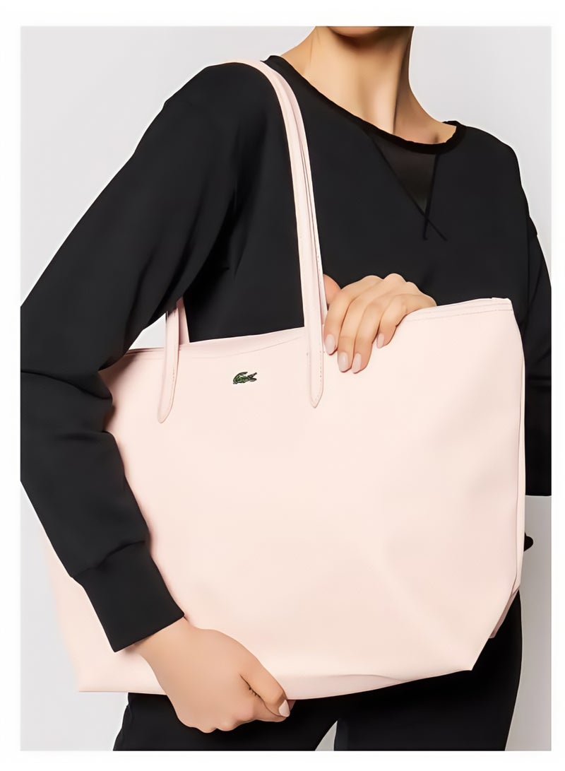 لاكوست نسائي L12.12 مفهوم موضة متعدد الاستخدامات سعة كبيرة سحاب حقيبة يد حقيبة يد حقيبة كتف كبير وردي فاتح - Image 3