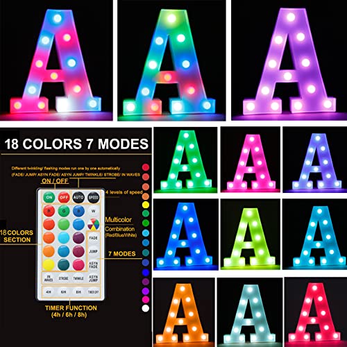 OYCBUZO Light Up Colorful LED Marquee Letter lights, 18 Colors Changing Alphabet Letters Sign with Remote Timer for Night Light Girls Bedroom Wedding Birthday Party Lamp Christmas Home Bar Decor- Colorful H - Image 2