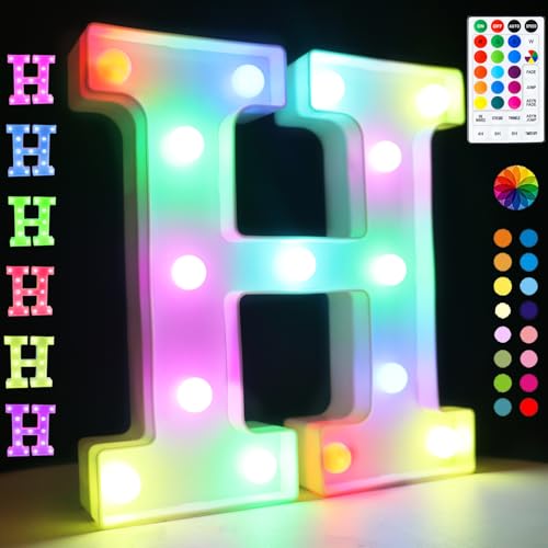 OYCBUZO Light Up Colorful LED Marquee Letter lights, 18 Colors Changing Alphabet Letters Sign with Remote Timer for Night Light Girls Bedroom Wedding Birthday Party Lamp Christmas Home Bar Decor- Colorful H - Image 1