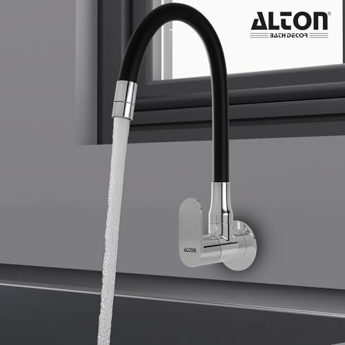ALTON AXN9466 Brass, Sink Cock with Flexible Swivel Spout, Black & Chrome Finish (Single Flow) - Image 4