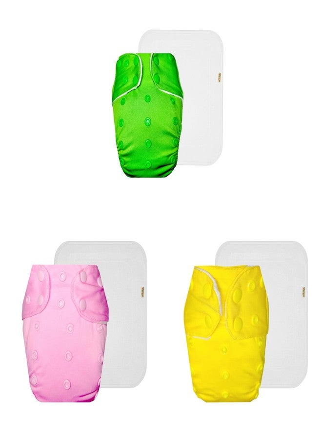 Dumbledo Premium Cloth Diaper with Cotton Insert (Pack of 3) | Dry Feel and Comfortable | Breathable | Adjustable Snaps | Perfect for Indian Summers | 3 Months - 3 Years | Unisex Baby