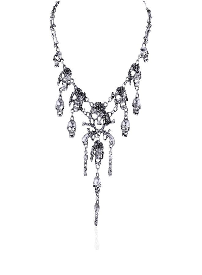 طقم مجوهرات القراصنة من كيبفريو للنساء، طقم قلادة وأقراط بشرابة على شكل جمجمة قرصان قوطي، إكسسوارات مجوهرات أزياء قراصنة الهيب هوب للهالوين (النمط د) - Image 1