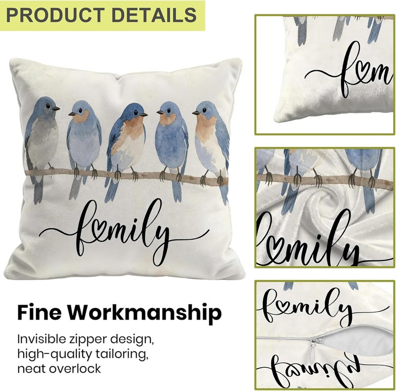 Identiy Blue Bird Family Throw Pillow Cover 18x18 Inch Pack of 1, Watercolor Cute Birds Decorative Pillow Case, Lumar Cushion Pillow Cover for Home Sofa Couch Indoor Outdoor - Image 3