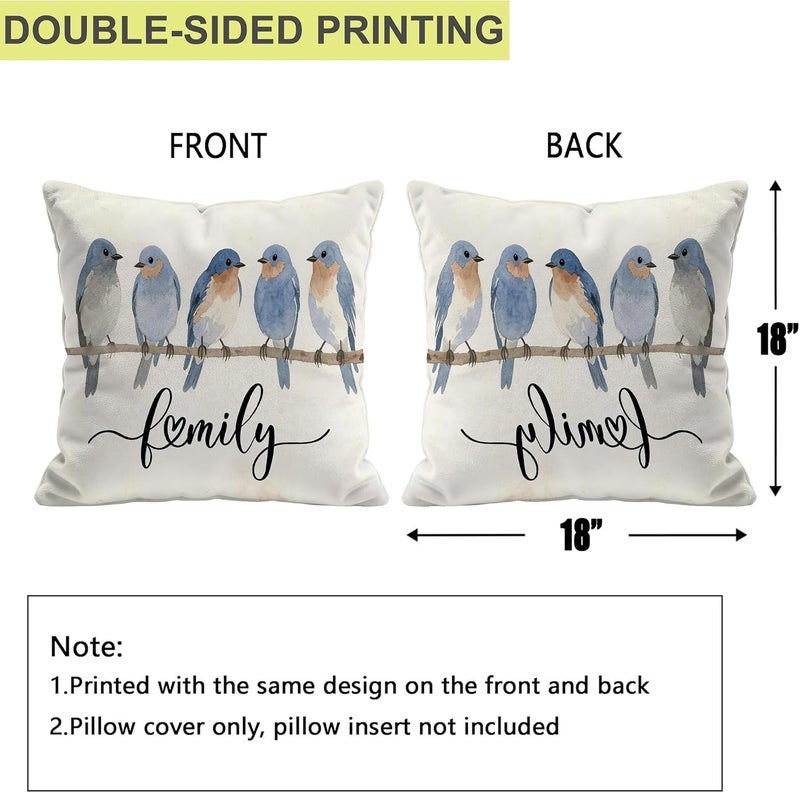 Identiy Blue Bird Family Throw Pillow Cover 18x18 Inch Pack of 1, Watercolor Cute Birds Decorative Pillow Case, Lumar Cushion Pillow Cover for Home Sofa Couch Indoor Outdoor - Image 2