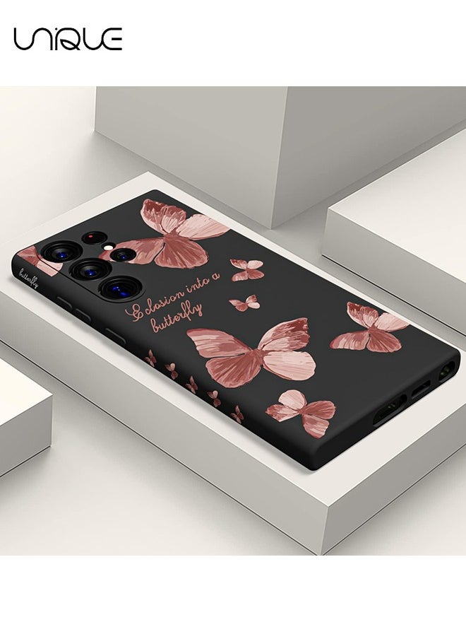 Unique For Samsung Galaxy S24 Ultra Cas, for Galaxy S24 Ultra Case Flowers Butterfly Anti Slip Shockproof Flexibility Soft Silicone Protector Phone for Samsung Galaxy S24 Ultra Case-Black  - Image 1