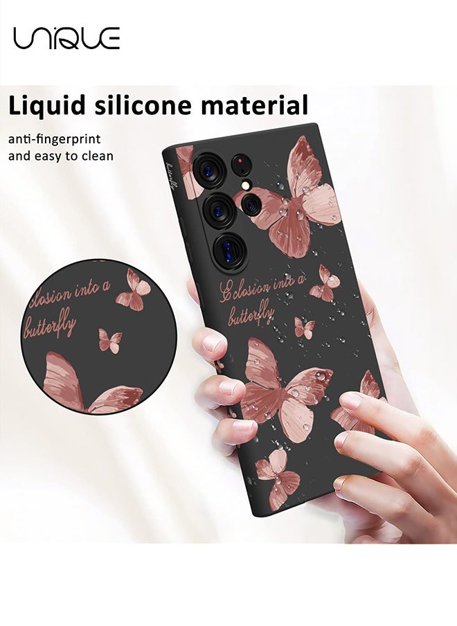 Unique For Samsung Galaxy S24 Ultra Cas, for Galaxy S24 Ultra Case Flowers Butterfly Anti Slip Shockproof Flexibility Soft Silicone Protector Phone for Samsung Galaxy S24 Ultra Case-Black  - Image 4
