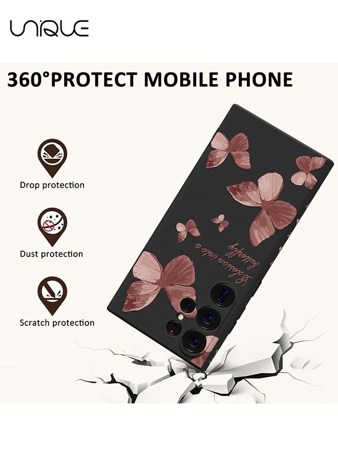 Unique For Samsung Galaxy S24 Ultra Cas, for Galaxy S24 Ultra Case Flowers Butterfly Anti Slip Shockproof Flexibility Soft Silicone Protector Phone for Samsung Galaxy S24 Ultra Case-Black  - Image 2