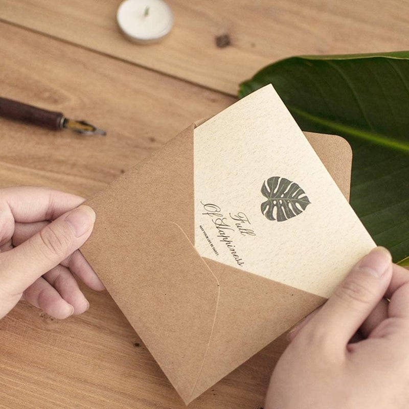 KASTWAVE Greeting Card, Vintage Envelope Greeting Card, Kraft Paper Greeting Card, Envelope Greeting Cards With Sealing Stickers, Diy Retro Kraft Paper, Customized Greeting Cards (12Pcs) - Image 2