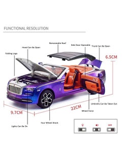 Swift 1:24 رولز رويس قابلة للتحويل سوبر سبورتس دييكاست نموذج سيارة فانتوم لعبة سيارة مصنوعة من خليط معدني فانتوم قابل للسحب للخلف مع سقف قابل للإزالة، ضوء صوت هدية عيد ميلاد للأطفال متعدد الألوان  - Image 2