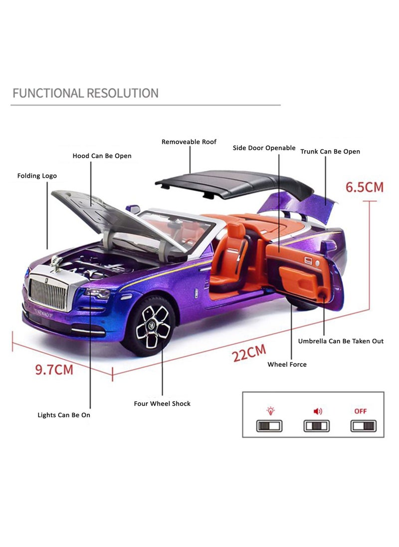 Swift 1:24 Rolls Royce Convertible Super Sports Diecast Car Model Phantom Toy Car Alloy Collectible Phantom Pull Back Model Car Vehicles with Removeable Roof, Sound Light for Kids Birthday Gift Multicolour  - Image 2