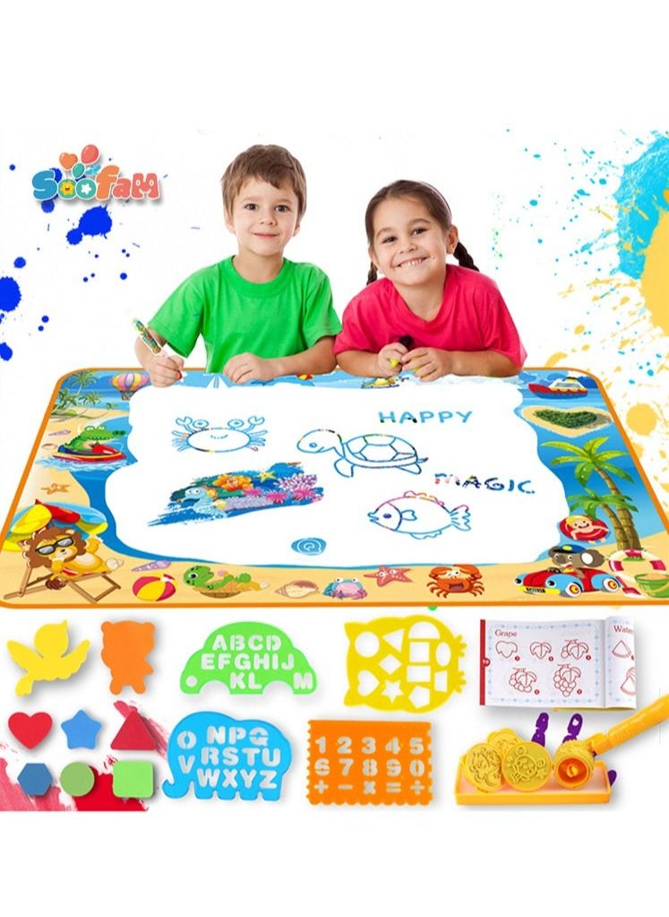 Soofam 25-Piece Large Magic Water Drawing Mat Water Doodle Mat Set Color Doodle Drawing Mat With Pens Educational Toys for Girls Boys Toddler Gifts  - Image 1