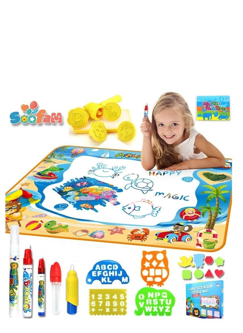 Soofam 25-Piece Large Magic Water Drawing Mat Water Doodle Mat Set Color Doodle Drawing Mat With Pens Educational Toys for Girls Boys Toddler Gifts  - Image 2