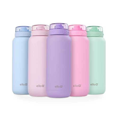 Ello Cooper 40oz Stainless Steel Water Bottle with Straw and Carry Handle, Double Walled and Vacuum Insulated Metal, Leak Proof Locking Lid with Soft Silicone Spout, Reusable, BPA Free, Lilac - Image 1