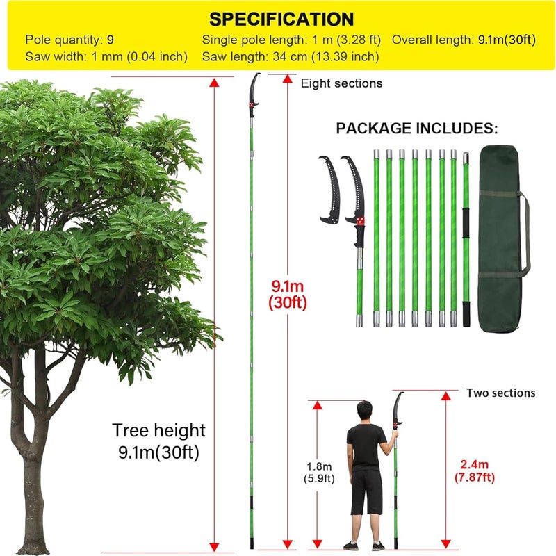 Likeem 30 Feet Tree Pole Pruner Manual Branches Trimmer Tree Branch Garden Tools Loppers Hand Pole Saws Extendable Height - Image 2