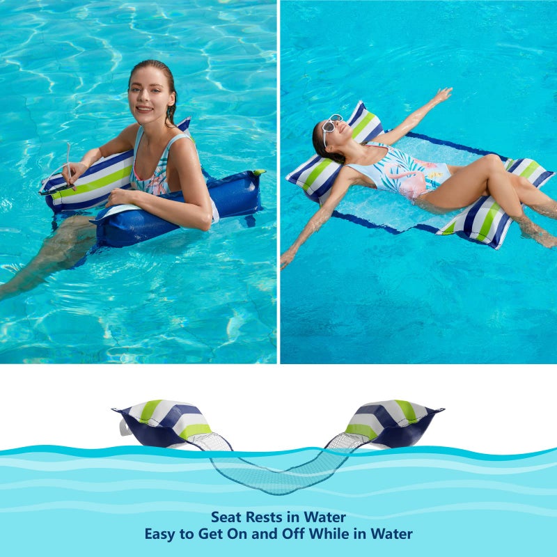 Jasonwell Inflatable Pool Hammock Float 2 Pack Water Hammock Pool Floaties MultiPurpose Saddle Lounge Chair Drifter 4 in 1 Lake Beach Floating Loungers Swimming Pool Floats Toys for Adults - Image 4