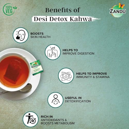 Zandu Desi Detox Kahwa Use The Power Of Green Tea | Metabolism Booster & Natural Detoxifier | Supports Overall Health & Well-Being (25 Tea Bags), 100 gram - Image 4