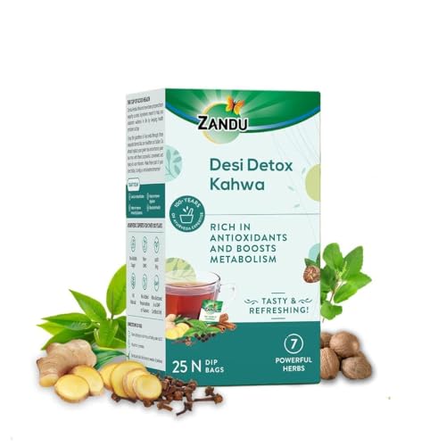 Zandu Desi Detox Kahwa Use The Power Of Green Tea | Metabolism Booster & Natural Detoxifier | Supports Overall Health & Well-Being (25 Tea Bags), 100 gram - Image 1
