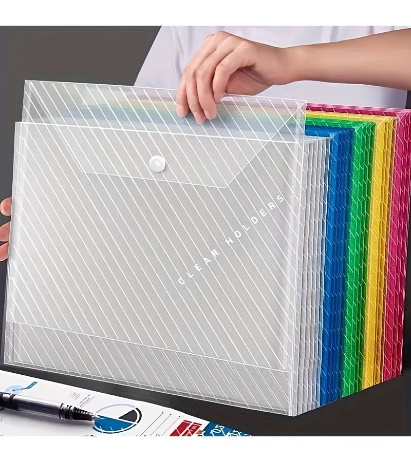 10 Pcs Durable Transparent File Bags Mixed Colors Classic PP Document Organizer - Image 1
