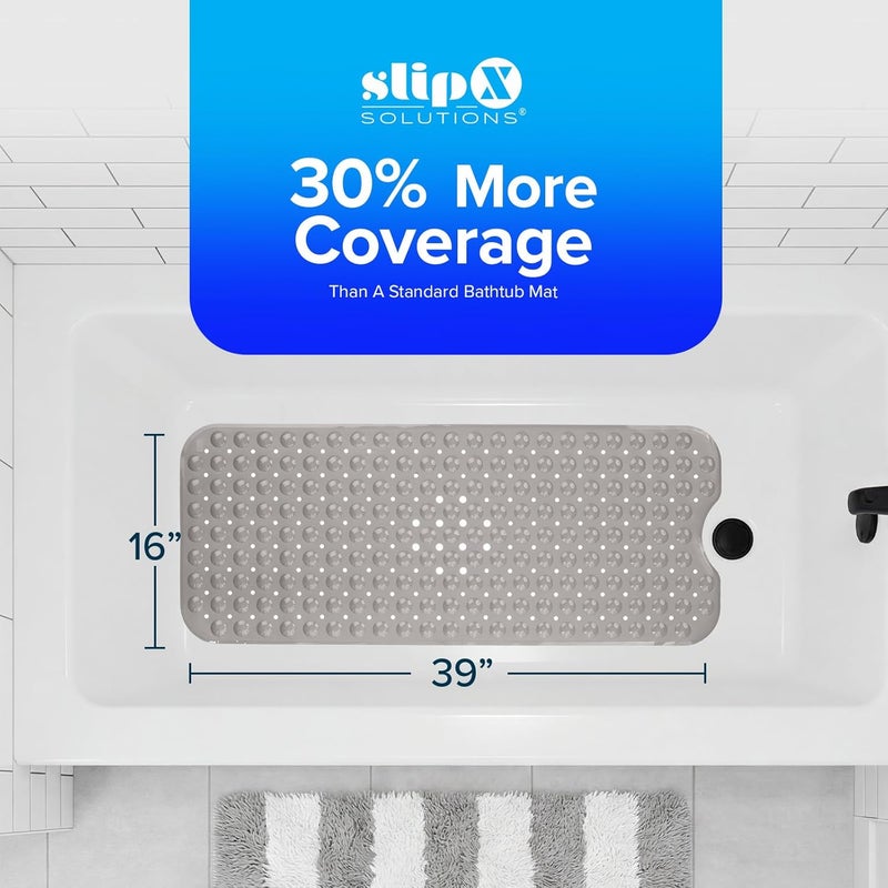 SlipX Solutions Power Grip Extra Long Bath Tub & Shower Mat 39x16, Wet Floor Non-Slip for Elderly & Kids Bathroom, 30% Longer Bathtub Mats, 200 Suction Cups, Drain Holes, Machine Wash, Tan - Image 5