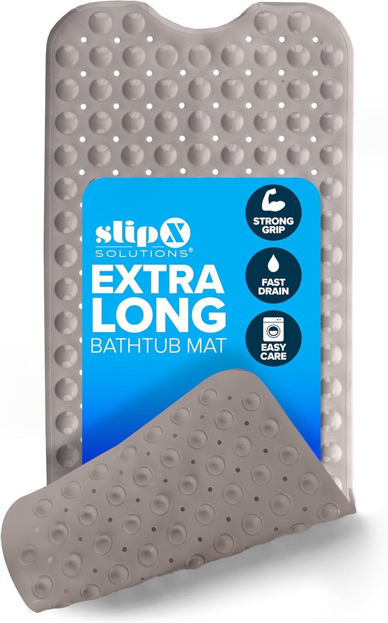 SlipX Solutions Power Grip Extra Long Bath Tub & Shower Mat 39x16, Wet Floor Non-Slip for Elderly & Kids Bathroom, 30% Longer Bathtub Mats, 200 Suction Cups, Drain Holes, Machine Wash, Tan - Image 1