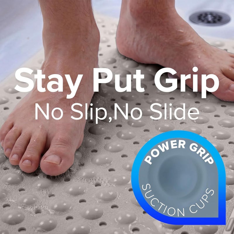 SlipX Solutions Power Grip Extra Long Bath Tub & Shower Mat 39x16, Wet Floor Non-Slip for Elderly & Kids Bathroom, 30% Longer Bathtub Mats, 200 Suction Cups, Drain Holes, Machine Wash, Tan - Image 2