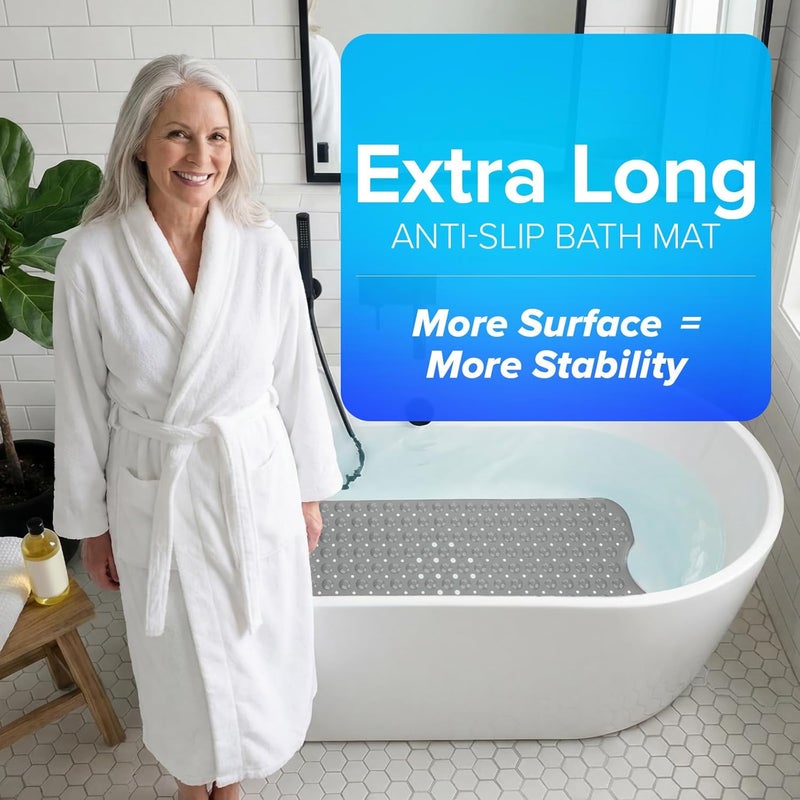 SlipX Solutions Power Grip Extra Long Bath Tub & Shower Mat 39x16, Wet Floor Non-Slip for Elderly & Kids Bathroom, 30% Longer Bathtub Mats, 200 Suction Cups, Drain Holes, Machine Wash, Tan - Image 4