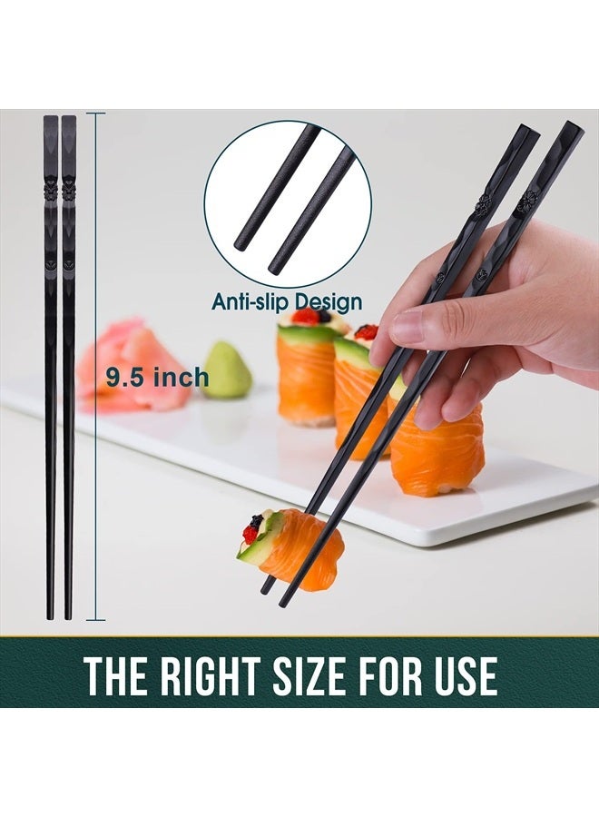 GLAMFIELDS 5 Pairs Japanese Fiberglass Chopsticks, GLAMFIELDS Reusable Chop sticks Dishwasher Safe, Non-slip, 9 1/2 inches - Gift Set Black - Image 3