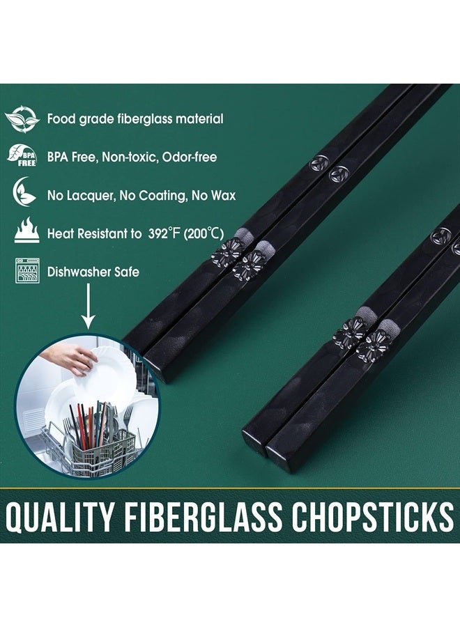 GLAMFIELDS 5 Pairs Japanese Fiberglass Chopsticks, GLAMFIELDS Reusable Chop sticks Dishwasher Safe, Non-slip, 9 1/2 inches - Gift Set Black - Image 5