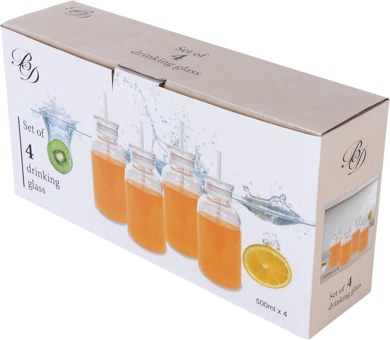 بي آند دي طقم برطمانات مياه زجاجية من B&D مع شفاط، 4 قطع، زجاجات شرب مزودة بأغطية - Image 4