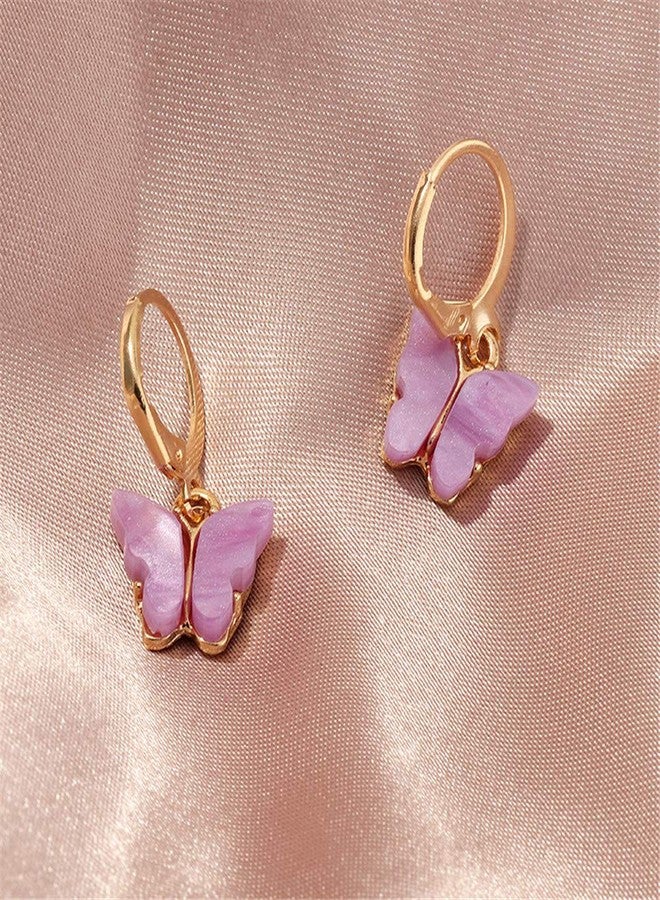 ASHMITA 4PCS Butterfly Drop Earrings With Colorful Acrylic Round Hoop Earrings Set for Women Jewelry - Image 3