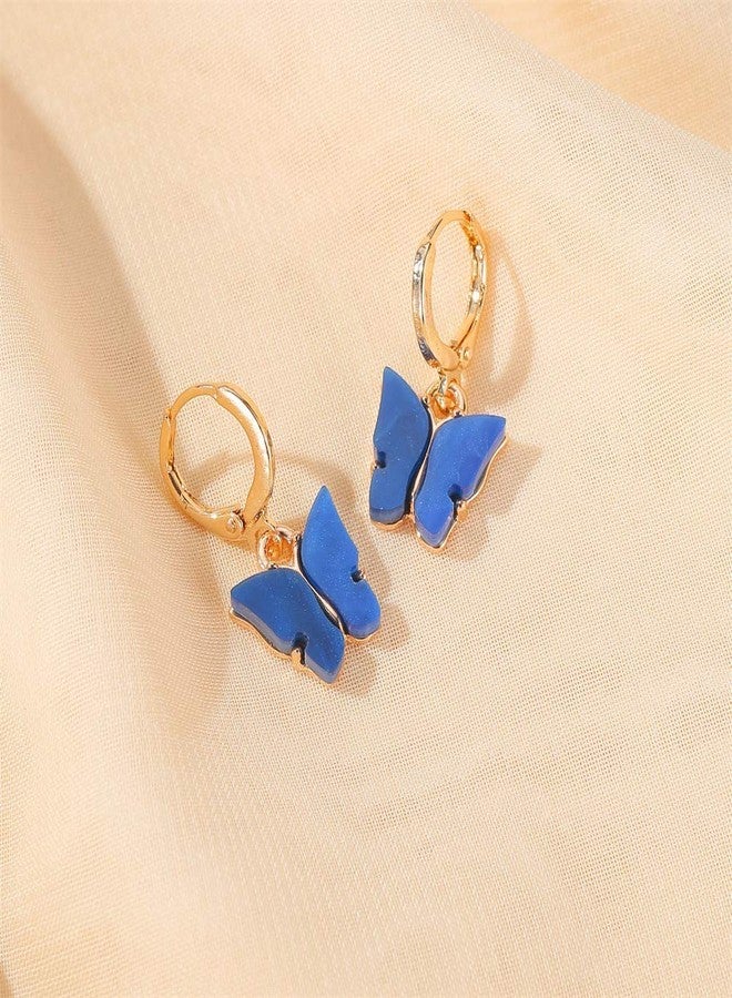 ASHMITA 4PCS Butterfly Drop Earrings With Colorful Acrylic Round Hoop Earrings Set for Women Jewelry - Image 5