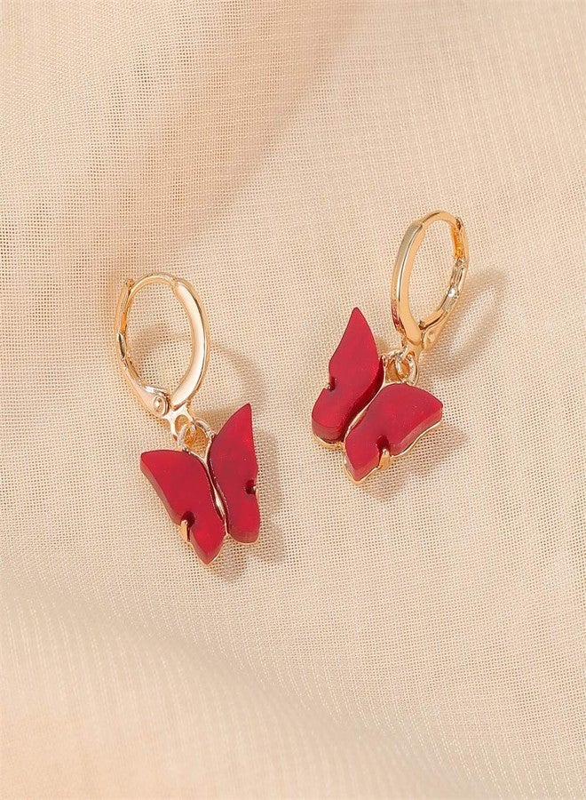 ASHMITA 4PCS Butterfly Drop Earrings With Colorful Acrylic Round Hoop Earrings Set for Women Jewelry - Image 2