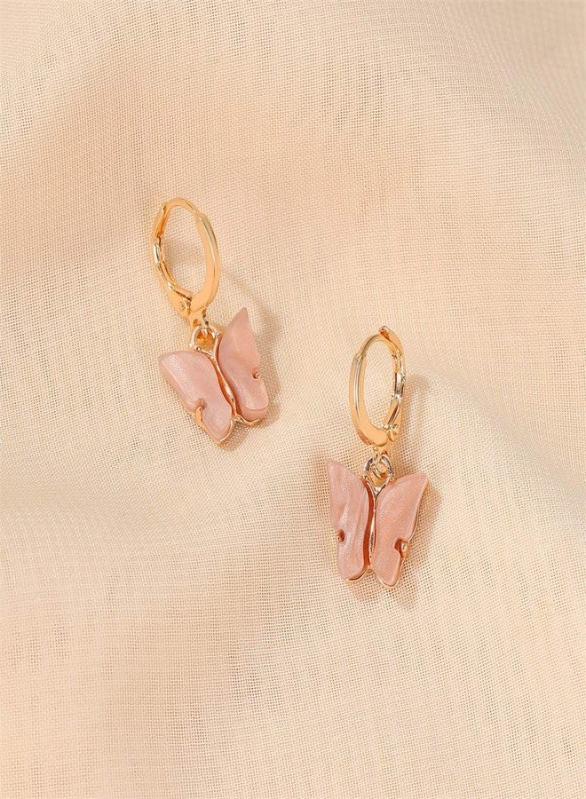 ASHMITA 4PCS Butterfly Drop Earrings With Colorful Acrylic Round Hoop Earrings Set for Women Jewelry - Image 4