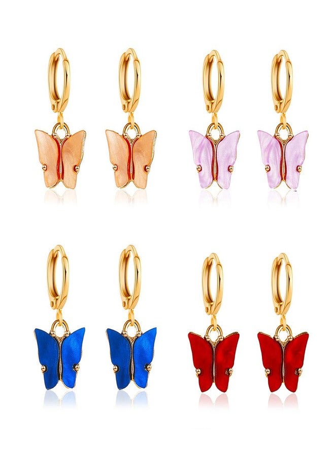 ASHMITA 4PCS Butterfly Drop Earrings With Colorful Acrylic Round Hoop Earrings Set for Women Jewelry - Image 1