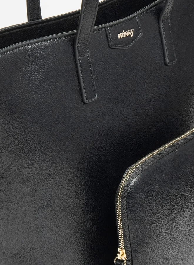 MISSY Missy Solid Tote Bag with Zip Closure and Pouch