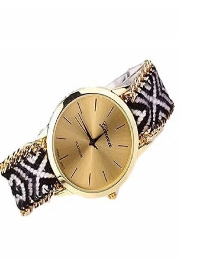 جنيفا ساعة يد بعقارب كوارتز كاجوال بسوار من حبل مضفر شغل يدوي - Image 2