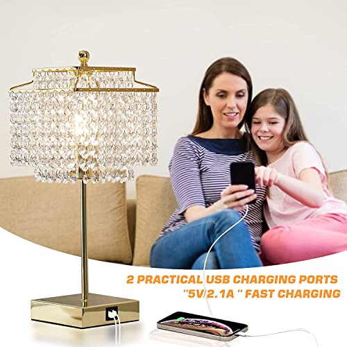 Luvkczc Crystal Touch Table Lamp, Bedside Lamps with with USB C+A Ports, Gold Bedroom Lamp, 3 Way Dimmable Lamp with Crystal Shade, Nightstand Lamps for Bedroom, Living Room, Bulb Included - Image 5