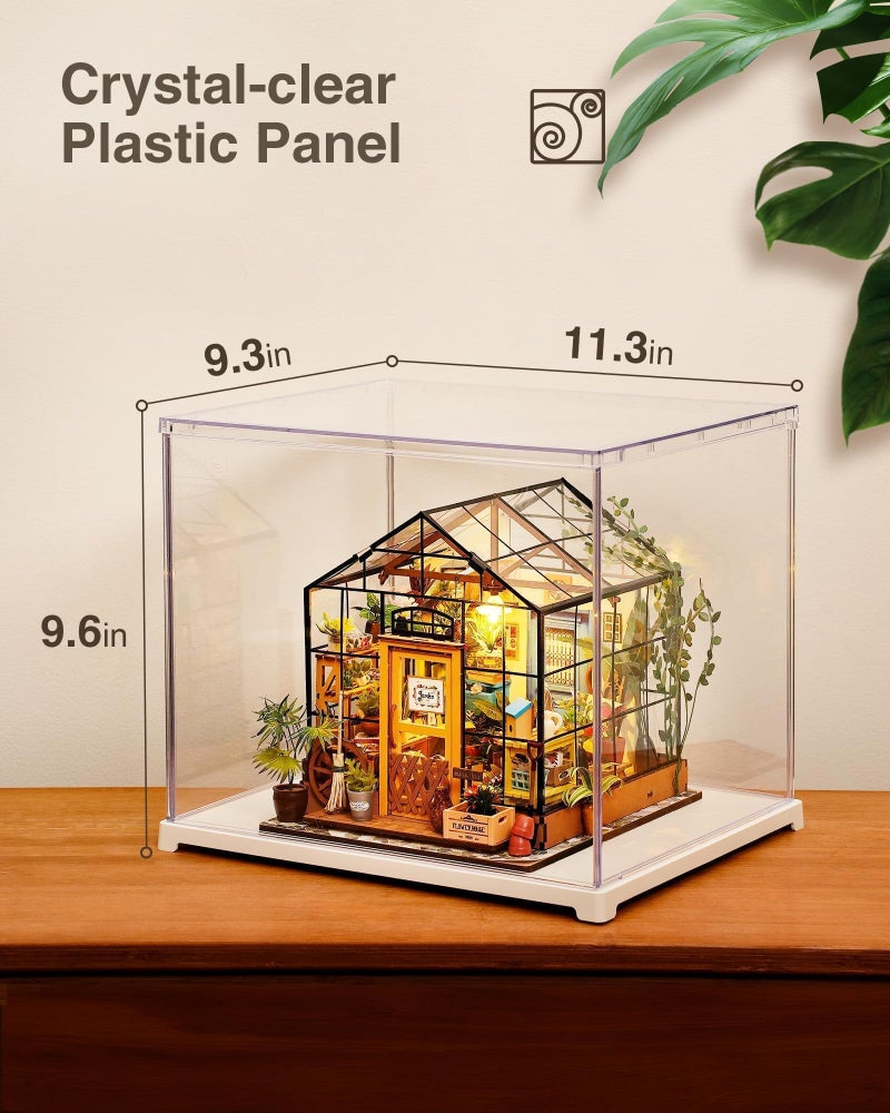 Rolife Clear Acrylic Display Case for Hobby Collectibles, Easy Assemble Dust Cover Showcase Clear Storage Bins, Stackable Storage Plastic Box with Wooden Base - Image 5